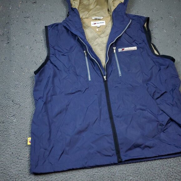 VINTAGE Tommy Hilfiger Nylon Vest Jacket Mens L Large Blue Nylon Hoodie Zip - Picture 5 of 9